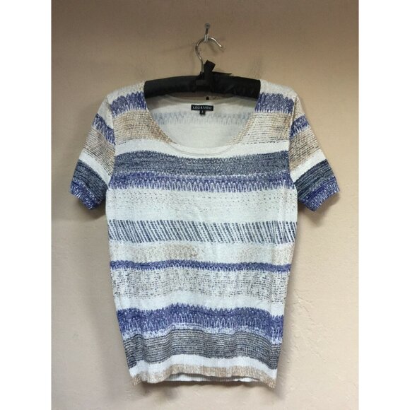 2-PC Leo & Ugo Metallic Short Sleeve Sweater Top Cardigan Set Twinset Size 3 - Picture 3 of 12